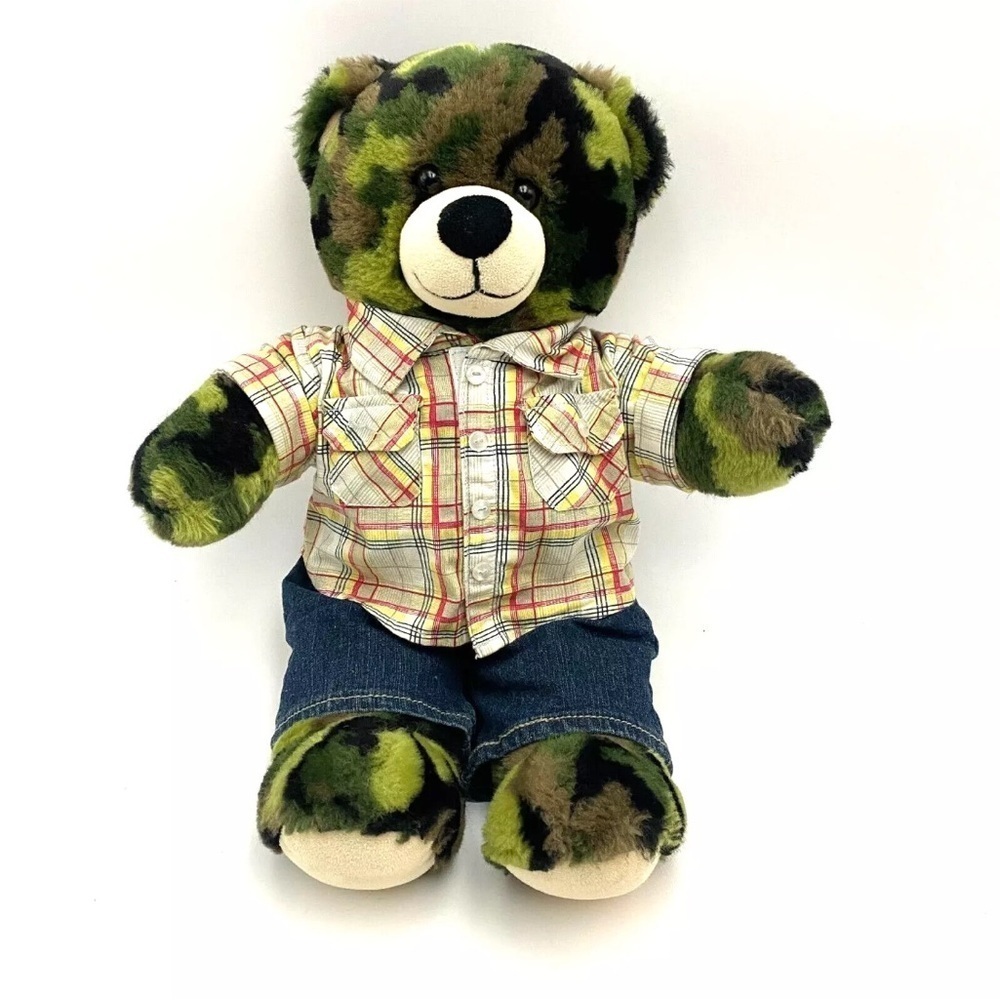 Build-A-Bear Camo Print Bear with Clothes Army Green 16" Stuffed Animal Plush